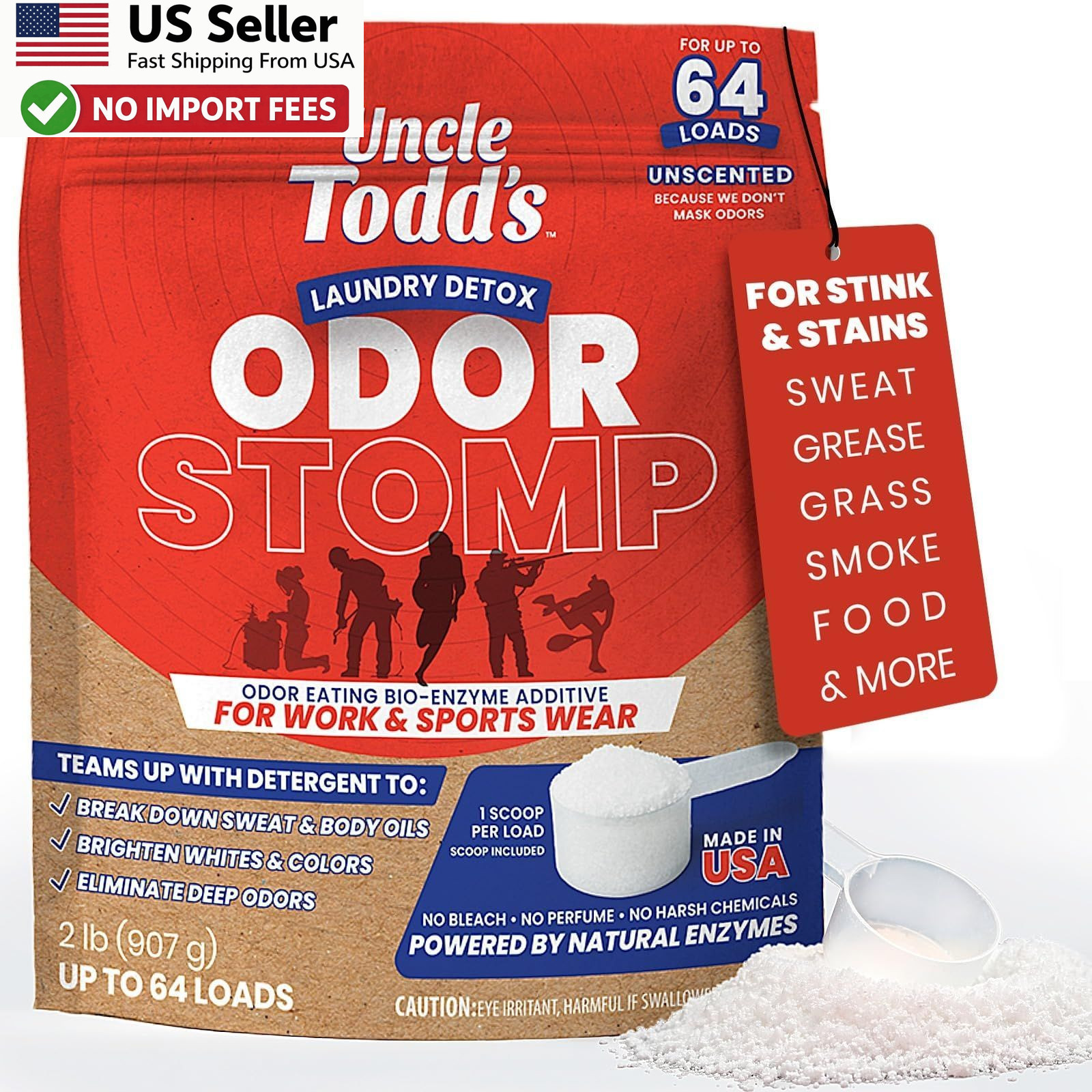 Uncle Todd’s Bio Enzyme Laundry Booster 2lb Odor Stain Remover FROM USA
