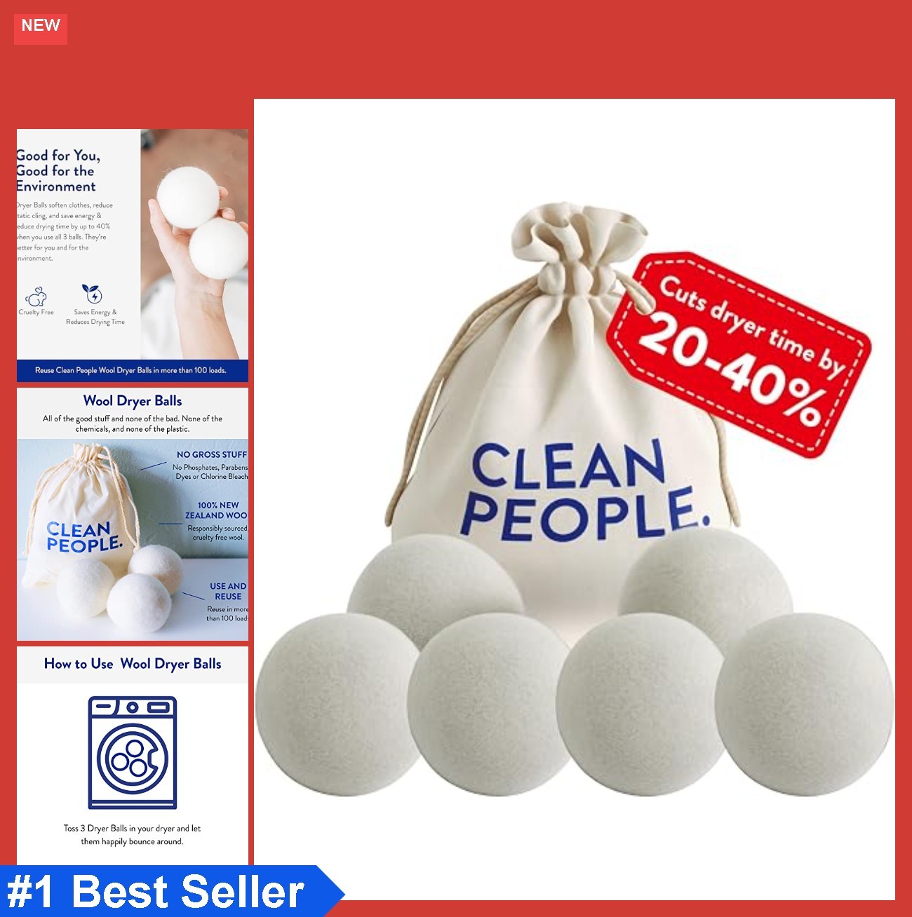 Wool Dryer Balls 6 Pack New Zealand Fabric Softener Anti Static Reusable
