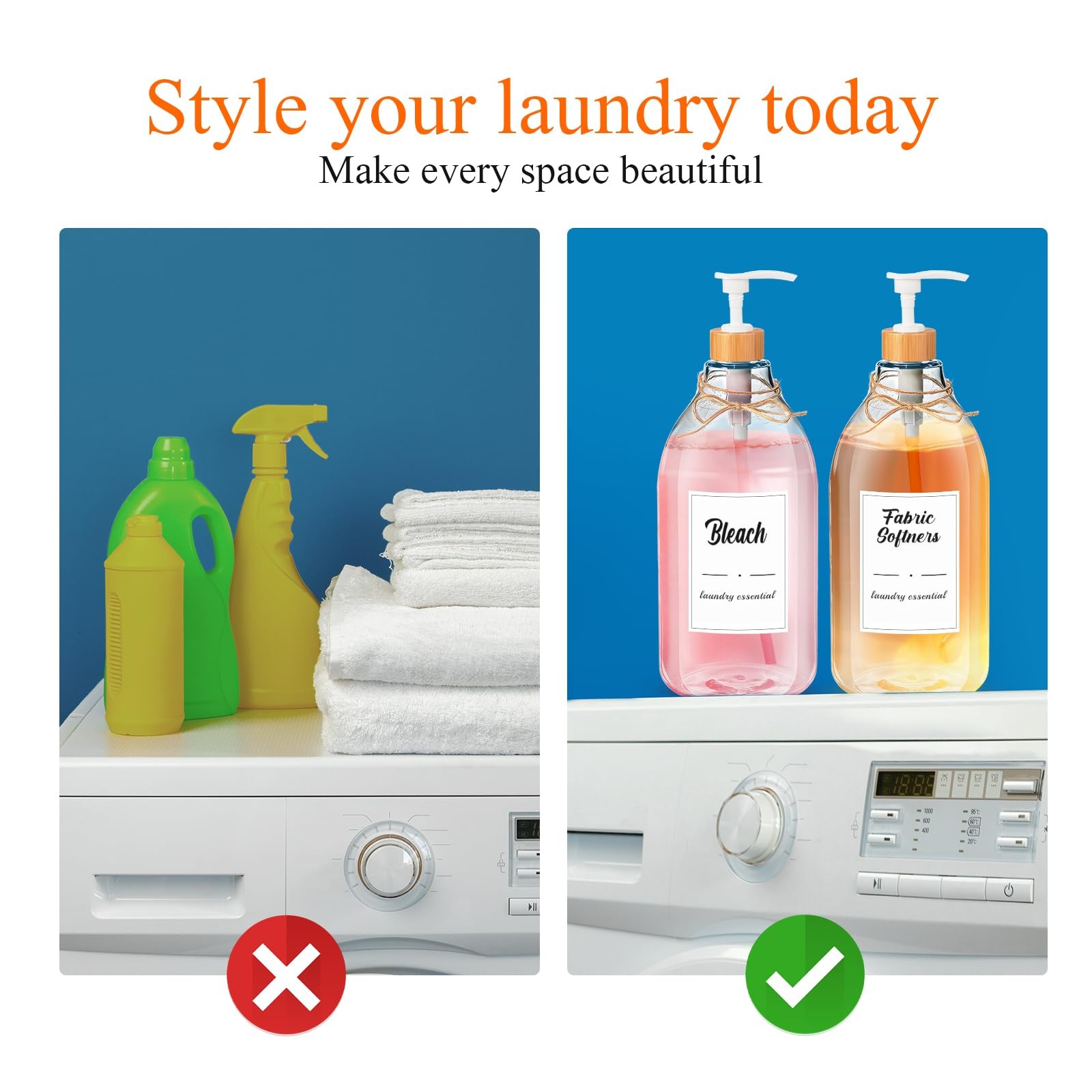 Hushee 4 Pcs Laundry Detergent Dispenser Bottle 67.6 oz Container Liquid Fabric