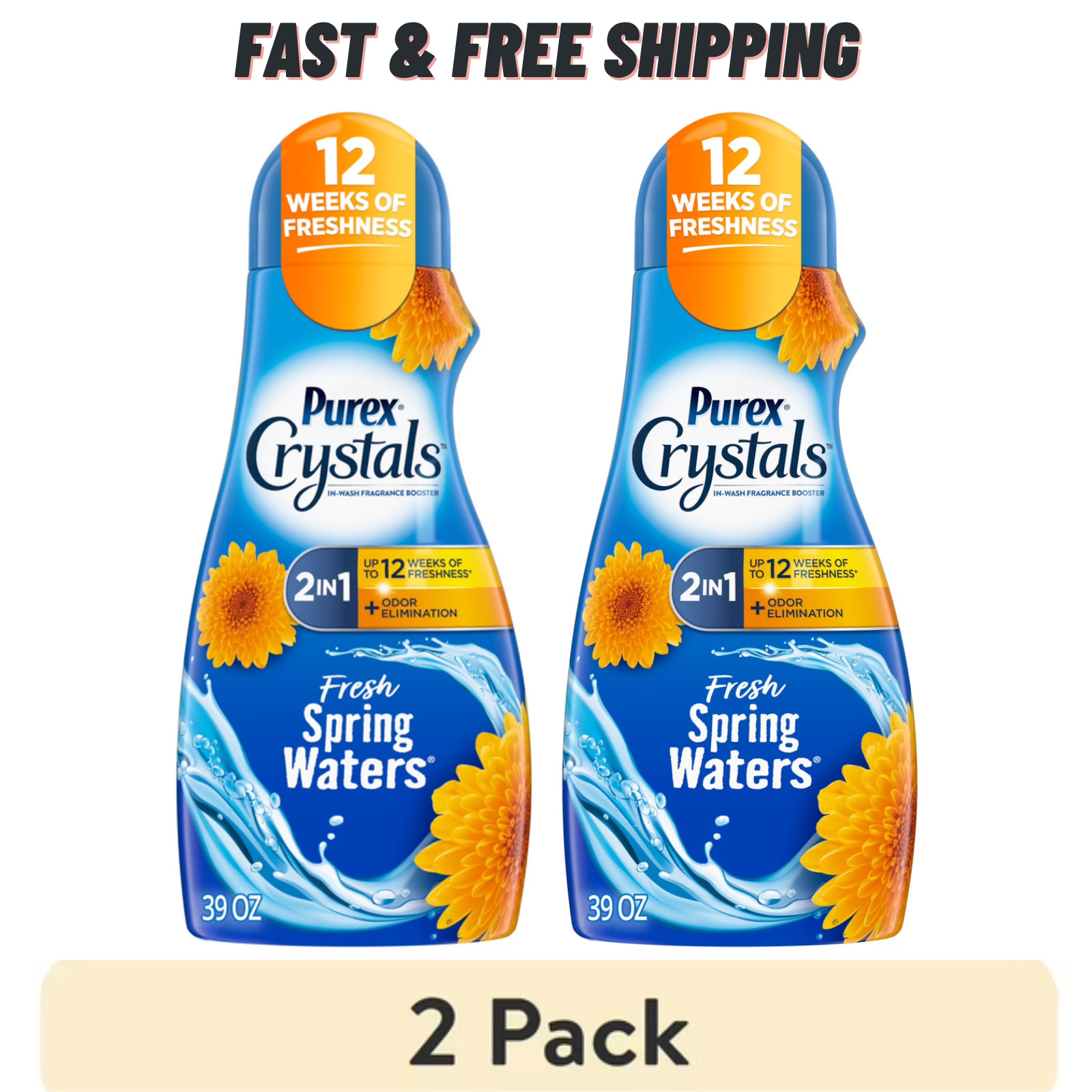(2 Pack) Purex Crystals In-Wash Scent Booster – Fresh Spring Waters – 39oz – NEW