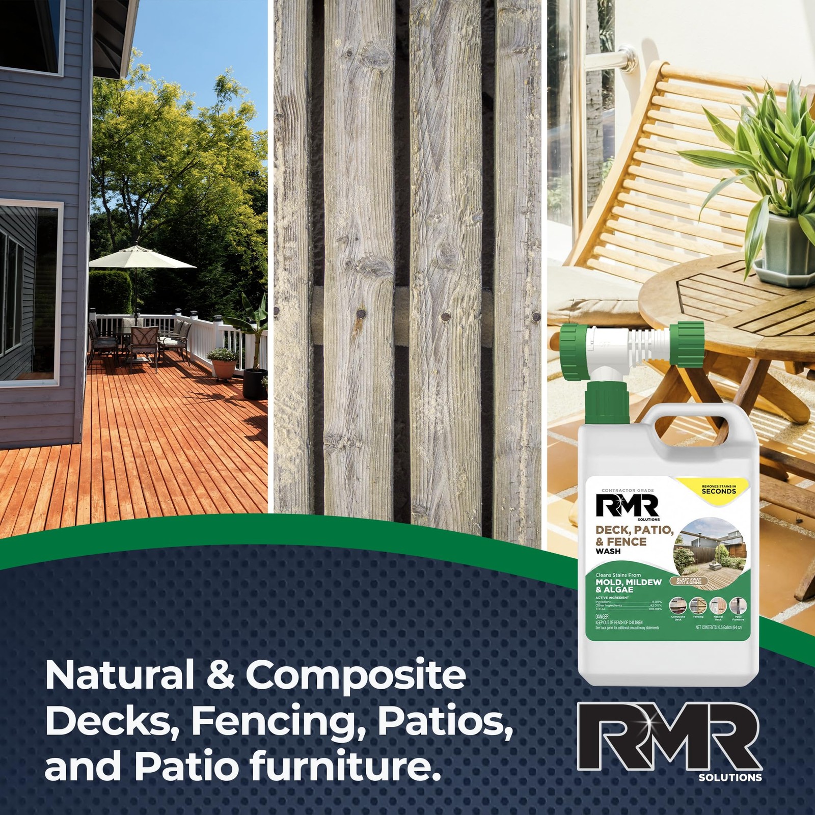 RMR Deck, Patio, & Fence Wash – Commercial-Grade Outdoor 64 Fl Oz (Pack of 1)