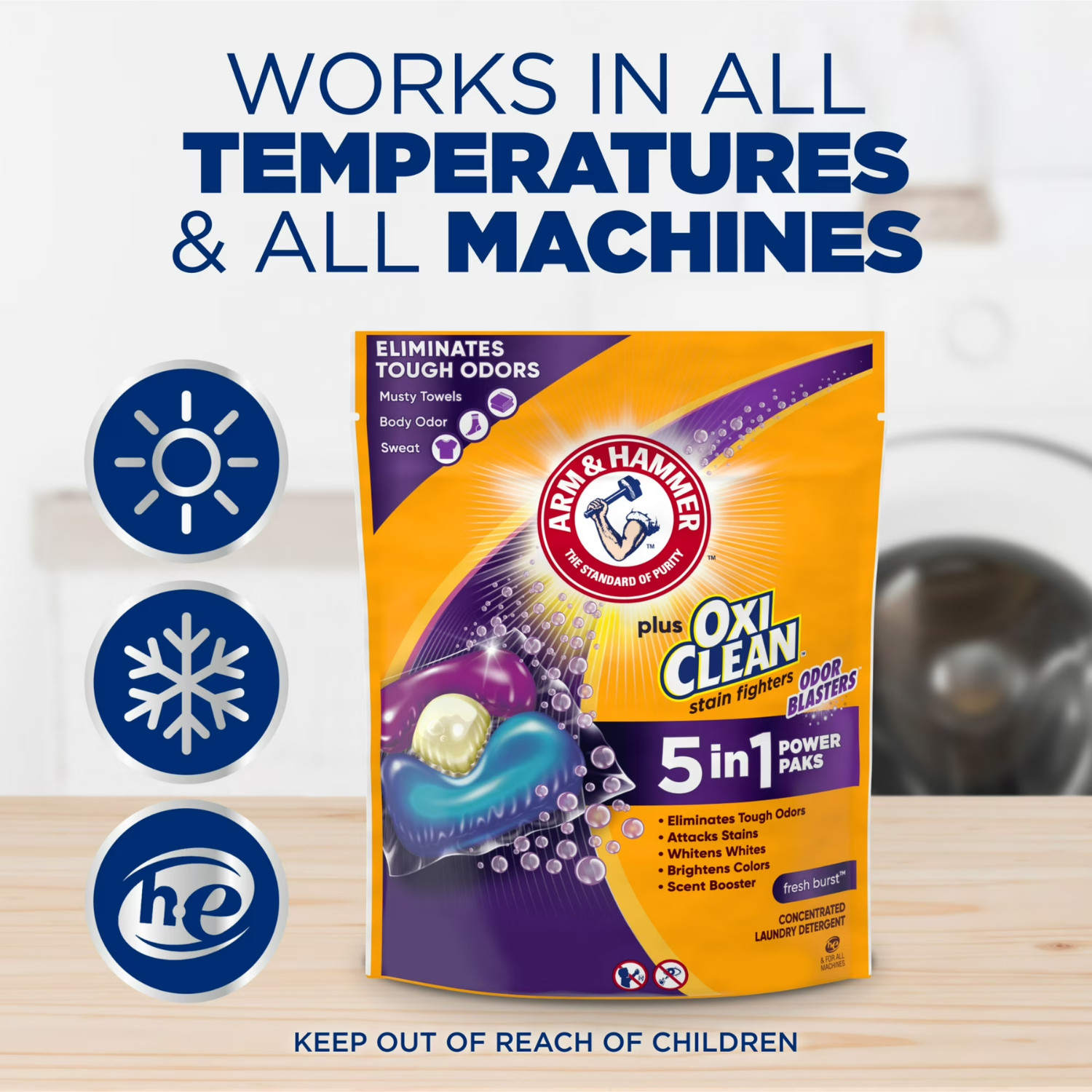 3 Pack ARM HAMMER Plus OxiClean Odor Blasters Laundry Detergent Power Paks 42 Ct