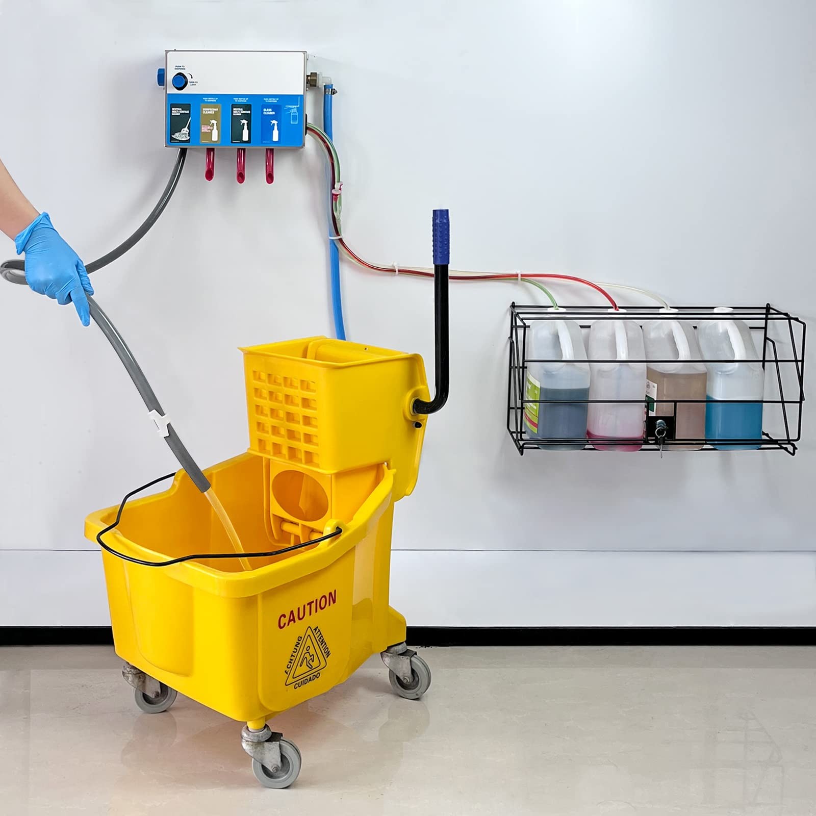 4-Products Spray Bottle, Mop Bucket, Cleaning Chemical Dilution Dispensing