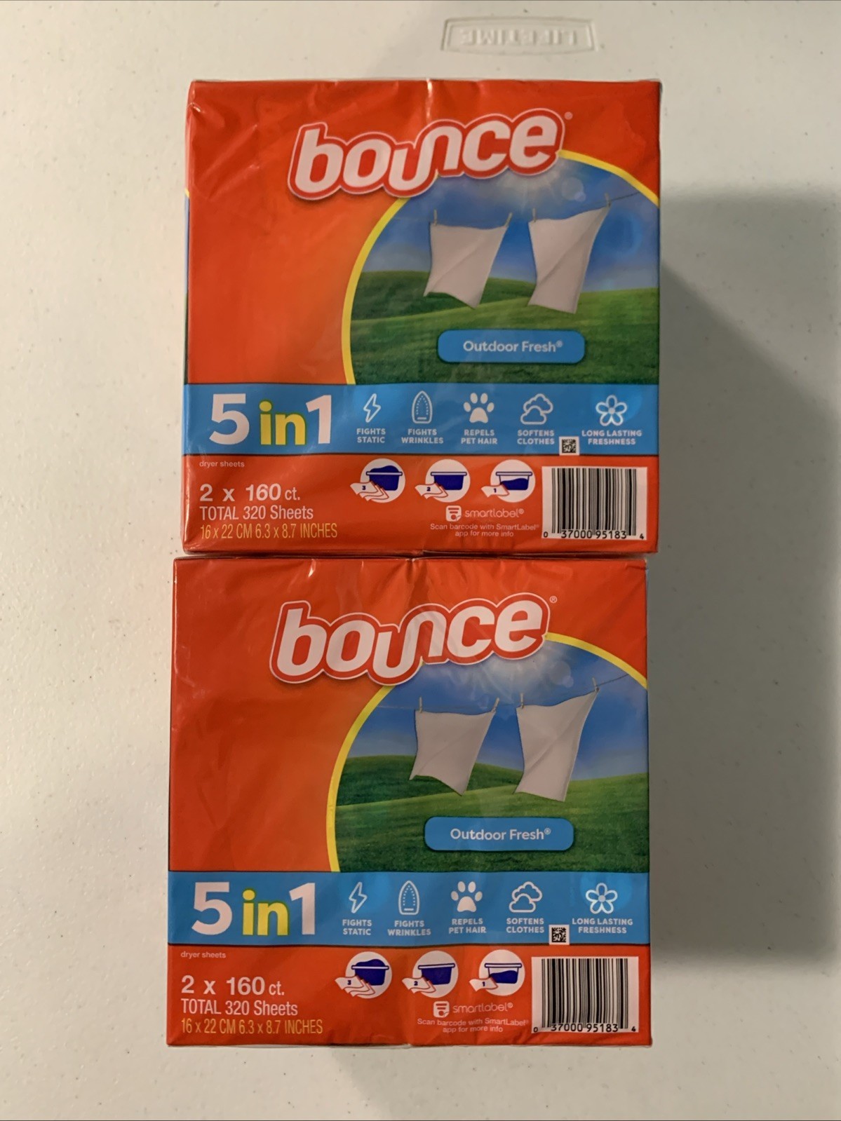 2 PACK New Bounce 5 In 1 Dryer Sheets Outdoor Fresh Total 640 Sheet