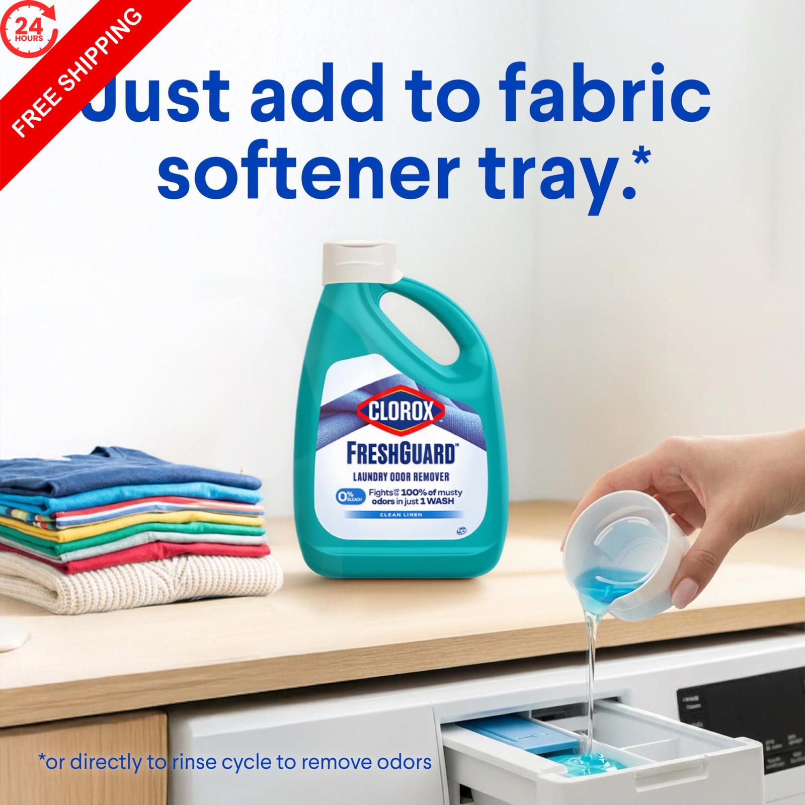 Clorox FreshGuard Laundry Odor Remover, Clean 160 Fl Oz (Pack of 1), Blue