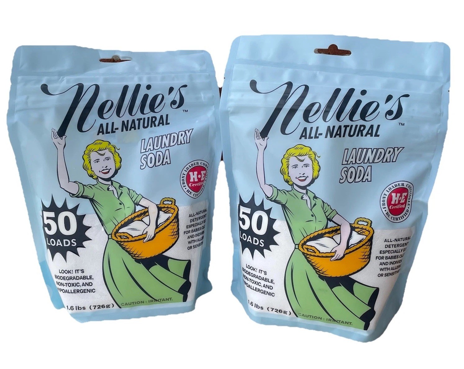 Nellie’s 2 pack All Natural, Laundry Soda, 50 Loads Each Pack, NEW & SEALED