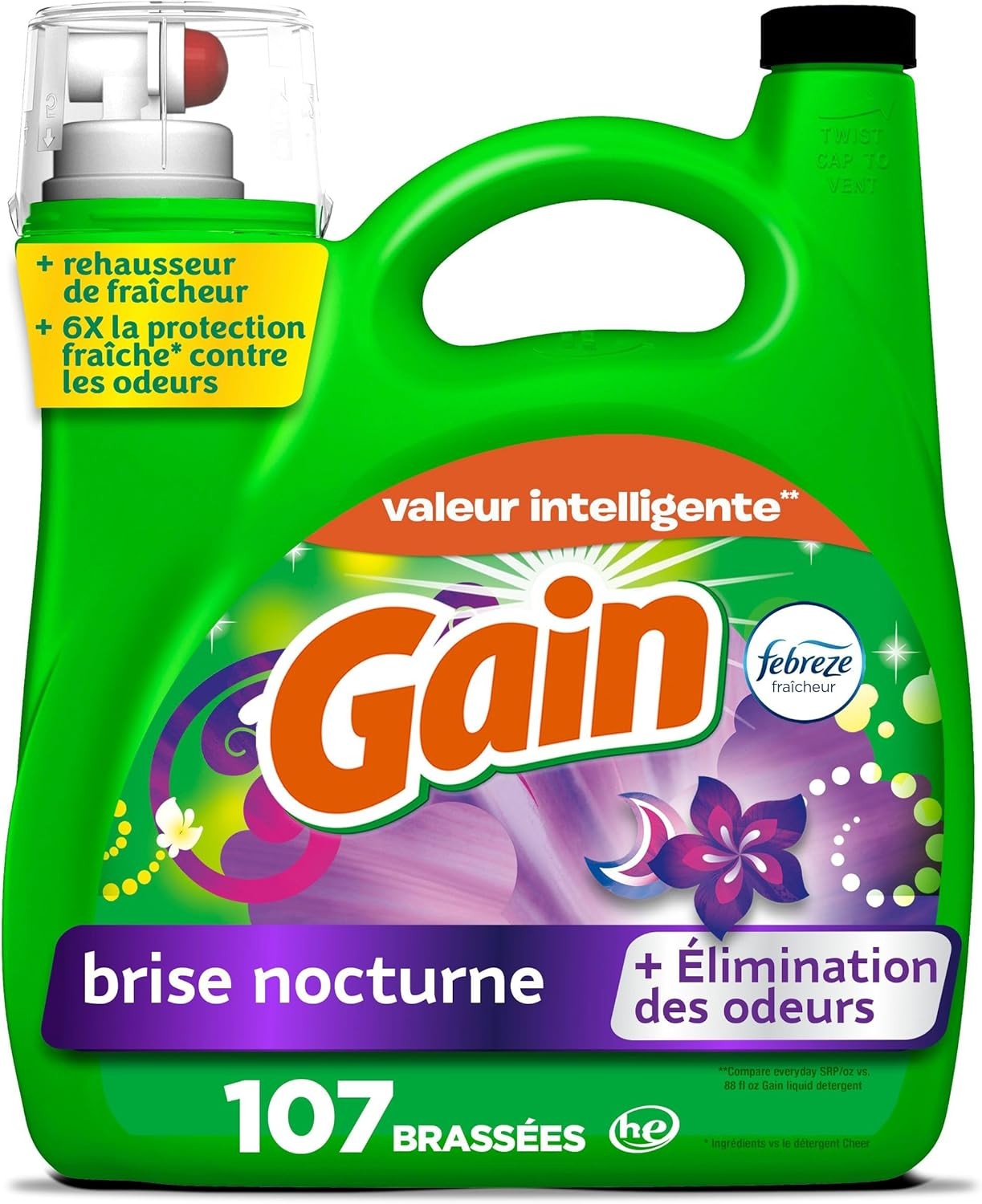 Gain + Aroma Boost Liquid Laundry Detergent, Moonlight Breeze Scent, 107 Loads,