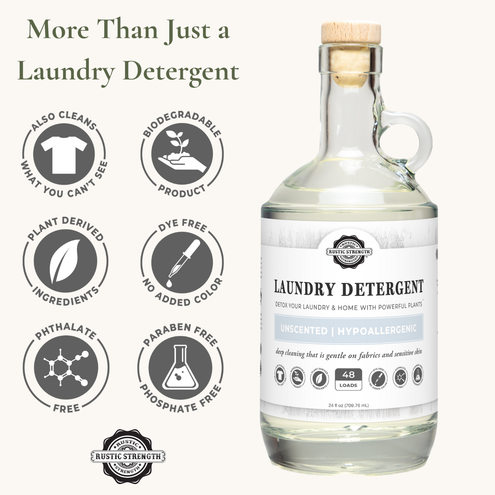 Toxin-Free Laundry Detergent 24 oz | 48 Loads | Plant-Based | Unscented