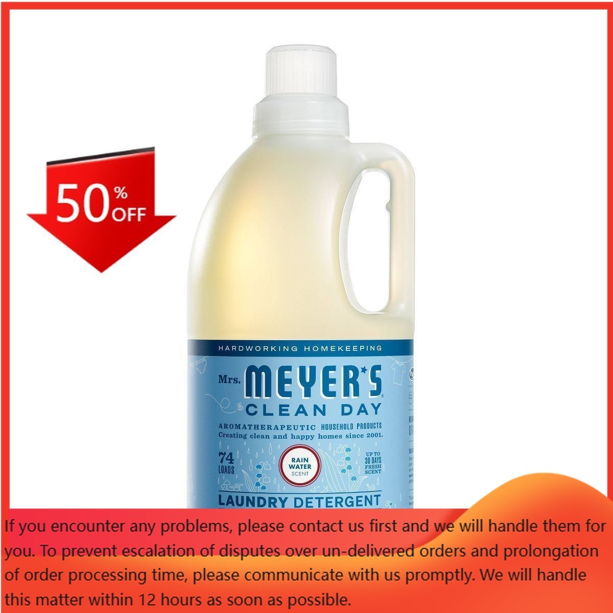 Mrs. Meyer's Clean Day Liquid Laundry Detergent 74 Loads – Rain Water – 64oz
