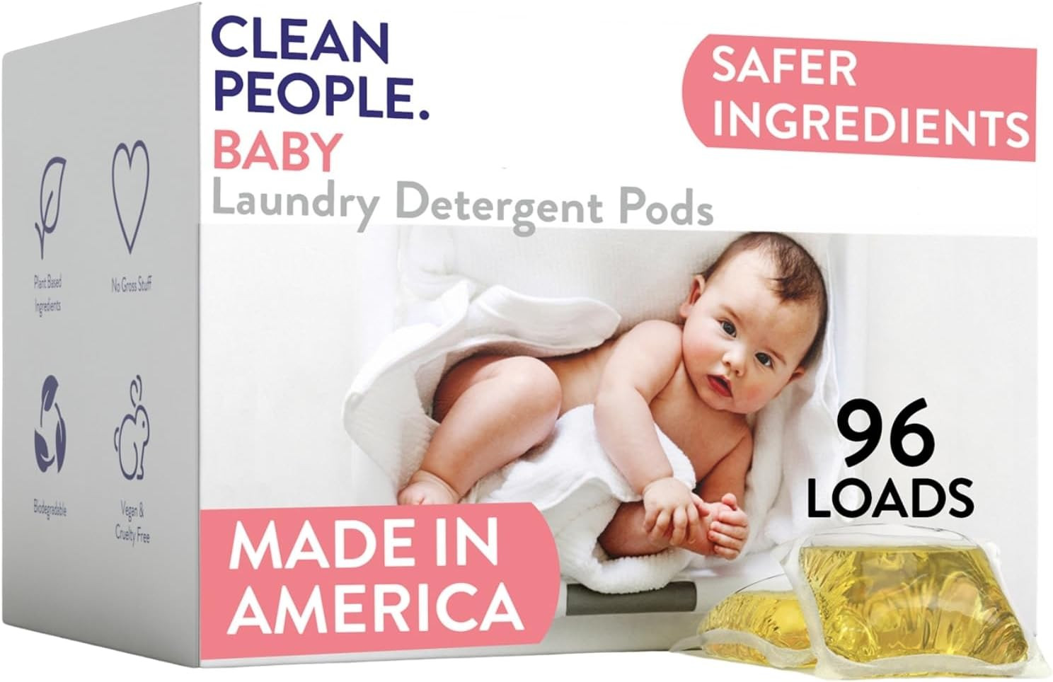 The Clean People Laundry Detergent Pods – Hypoallergenic Laundry Pods – 96 Pack