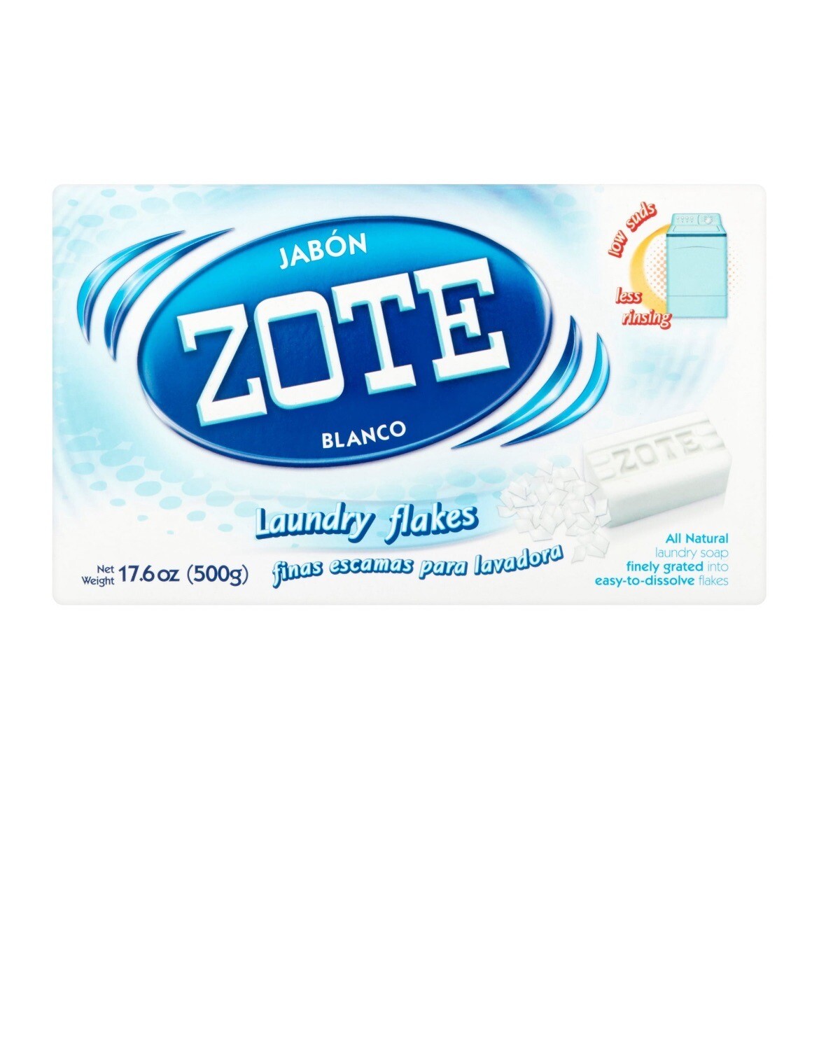 2 Pk JABON ZOTE BLANCO White Mexican Laundry Flakes Soap 17.6 Oz