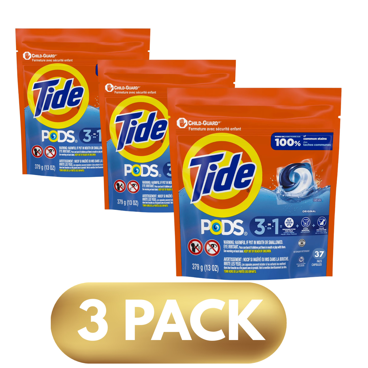 Tide PODS Original 3-in-1 Laundry Detergent – 37 Count 111 total HE Compatible