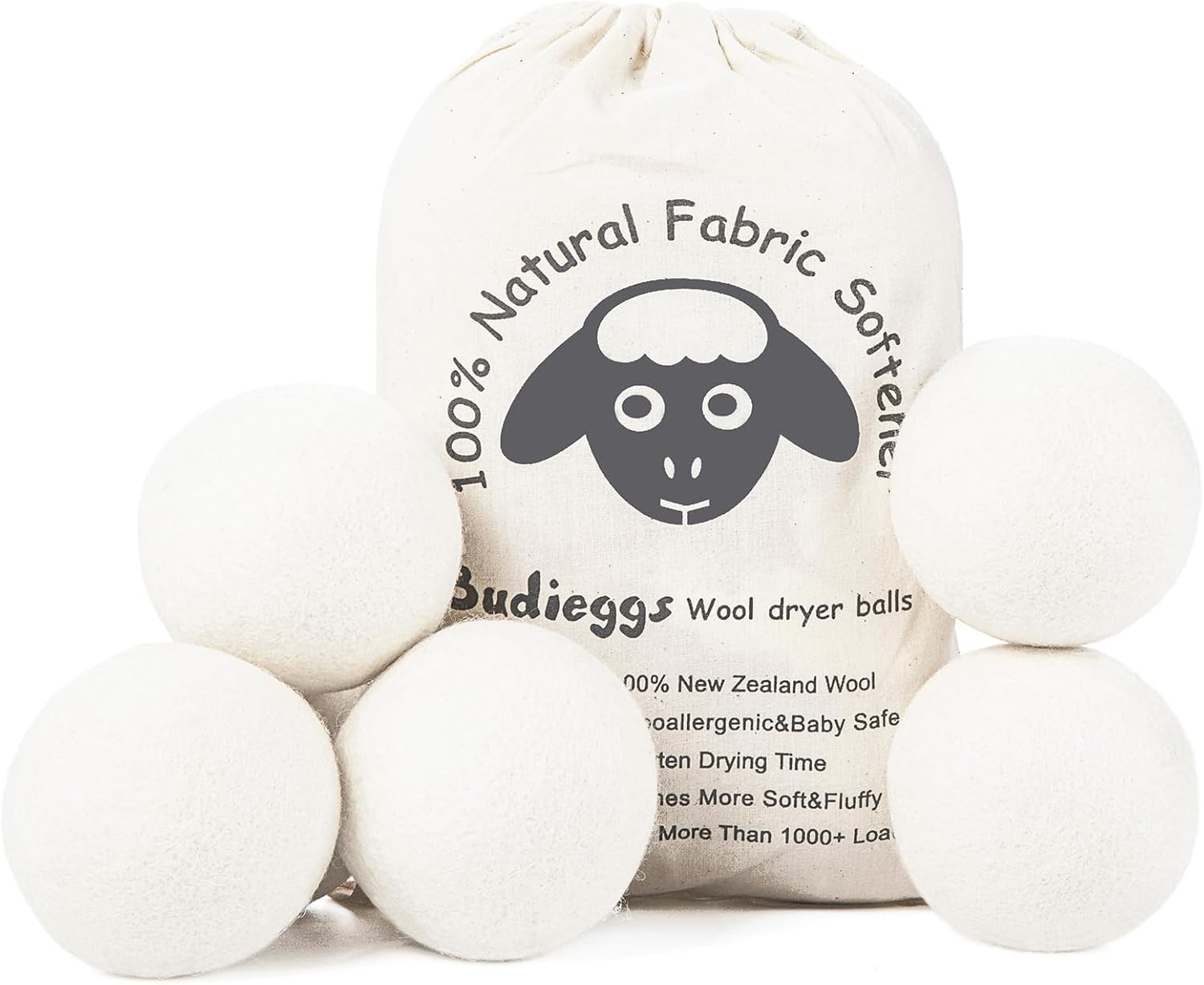 6 Pack XL Wool Dryer Balls 100% New Zealand Natural Fabric Softener Reusable