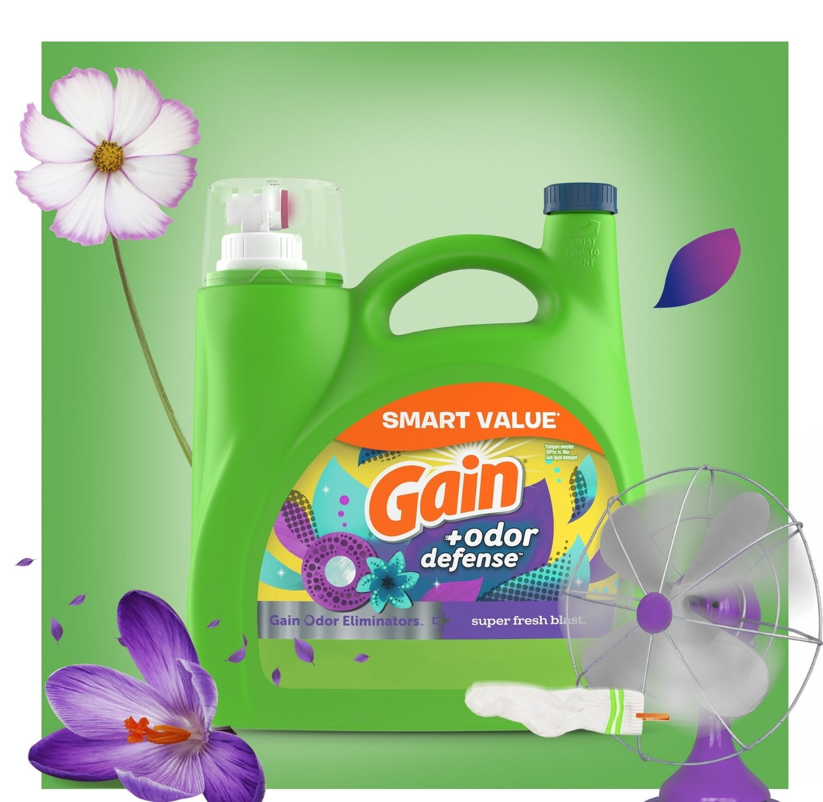 Gain Odor Defense Laundry Detergent, Super Fresh Blast, 154 oz, 107 Loads