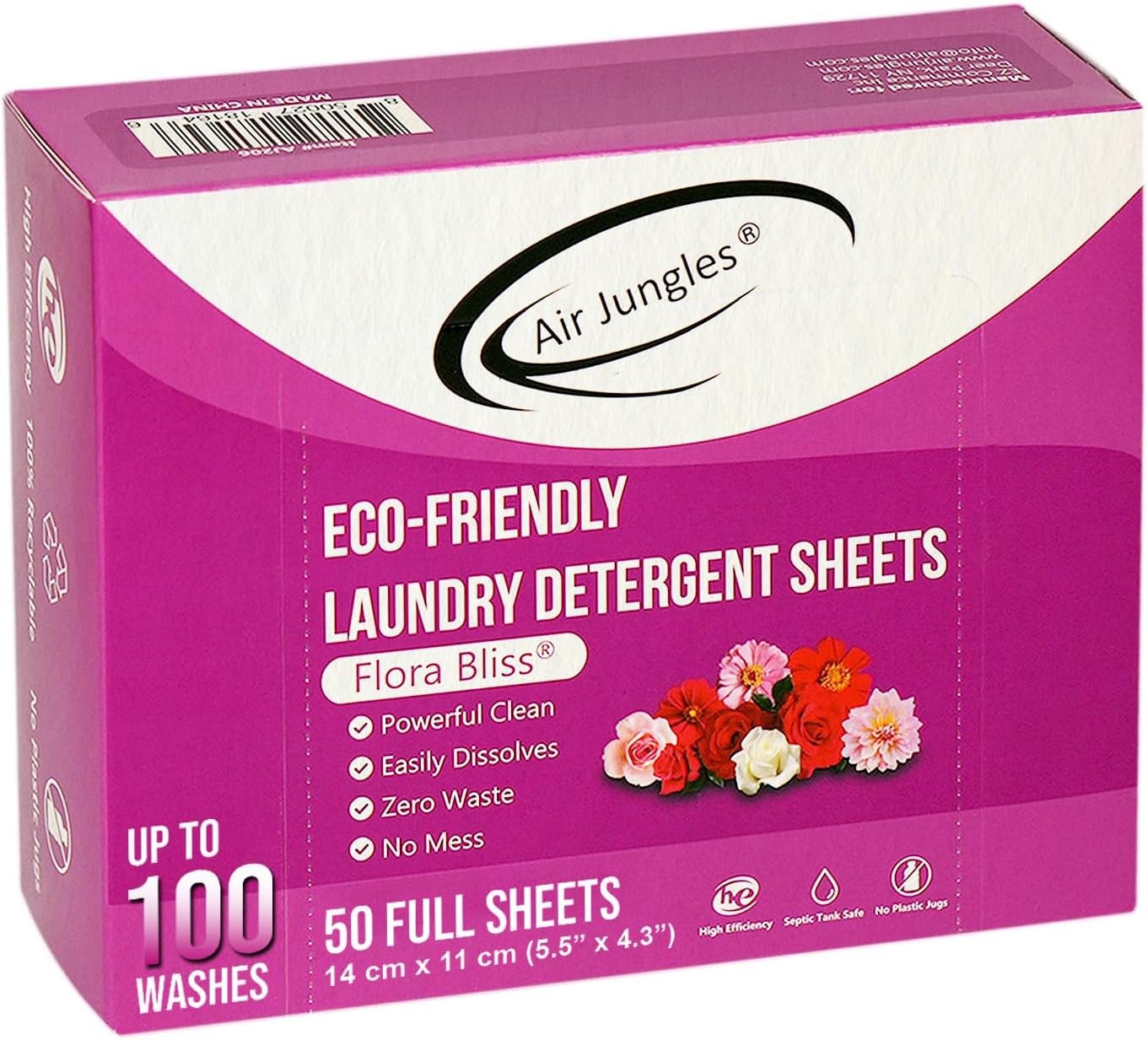 Laundry Detergent Sheets 50 ct, Flora Bliss Scent, 100 Washes, Eco-Friendly