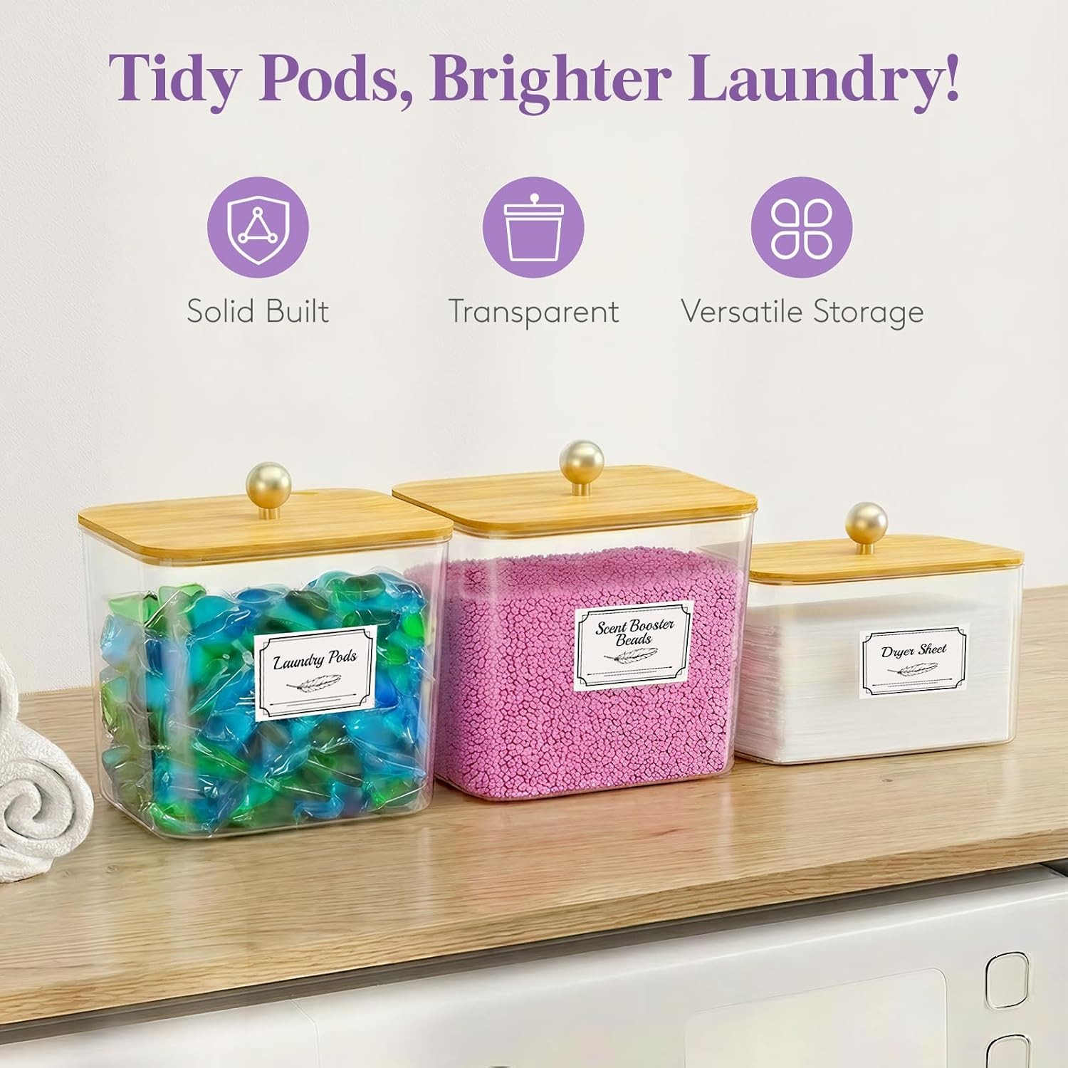 Laundry Pods Container W/ Lid Dryer Sheet Holder Room Organization Storage
