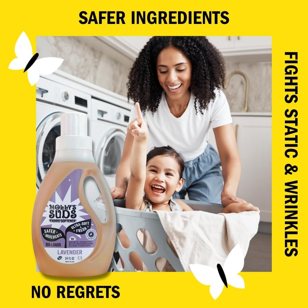 Molly’s Suds Lavender Fabric Softener for Sensitive Skin | 34 Fl Oz, 50 Loads
