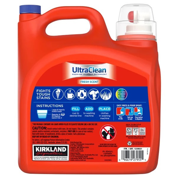 Kirkland Signature Ultra Clean HE Liquid Laundry Detergent, 146 loads, 194 fl oz