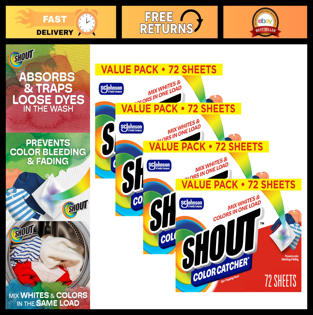 Color Catcher Laundry Sheets – 288 Total, Prevent Color Runs, Mixed Washes Safe