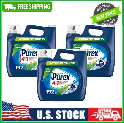 3 Pack Purex Liquid Laundry Detergent, Mountain Breeze,250 Fluid Oz, 192 Load pk
