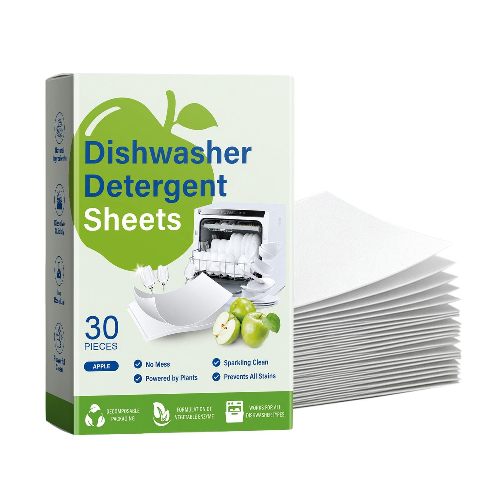 Dishwasher Detergent Sheets Liquid-Free Dish Soap Cleaner Strips Eco-Friendly