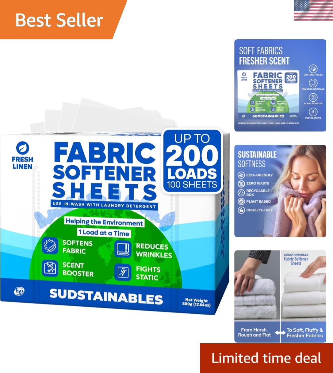 Convenient Scented Laundry Softener Sheets for All Washing Machines – 200 Loads
