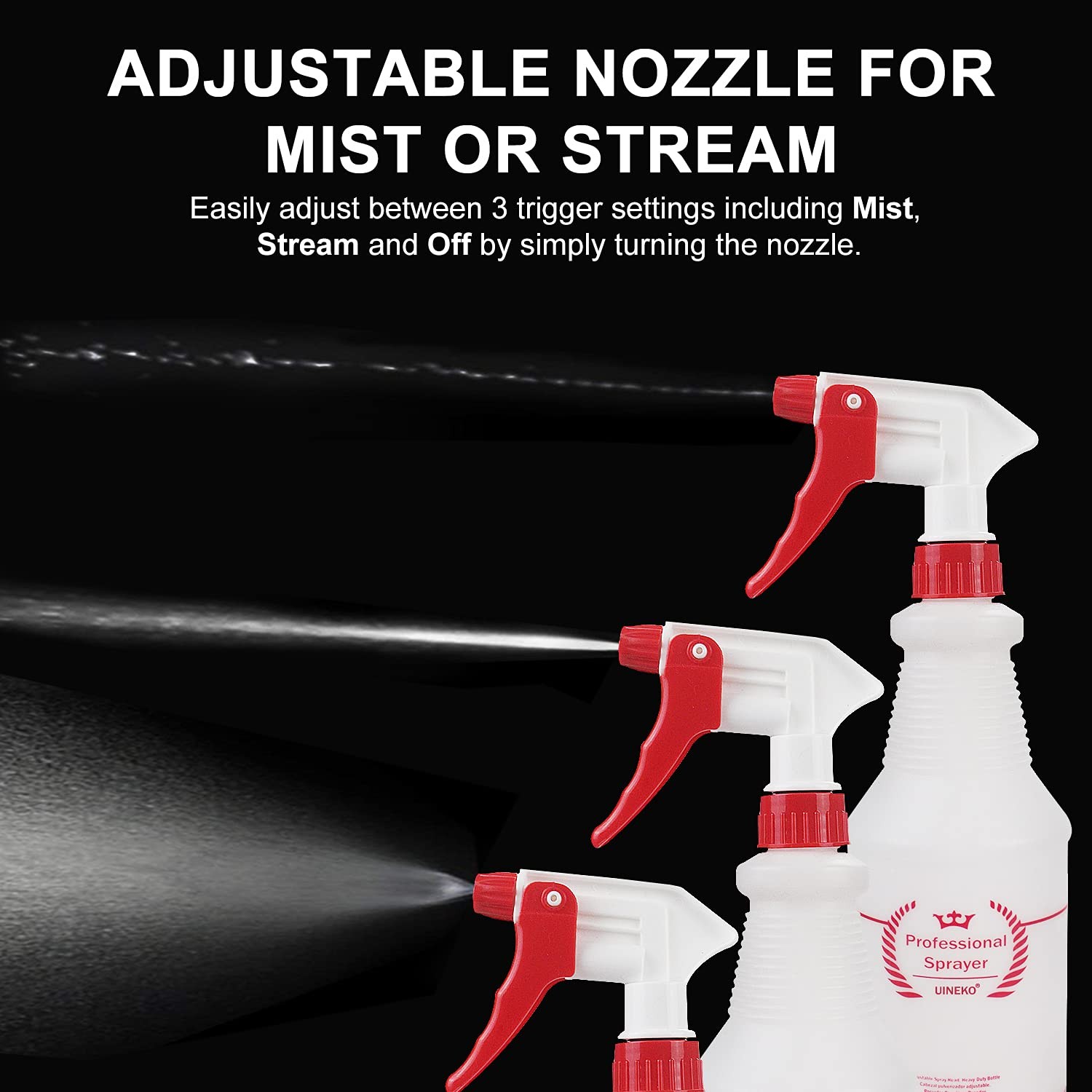 Empty Spray Bottles, Heavy Duty Sprayer, Mist & Stream, 4 Pack 24 Oz