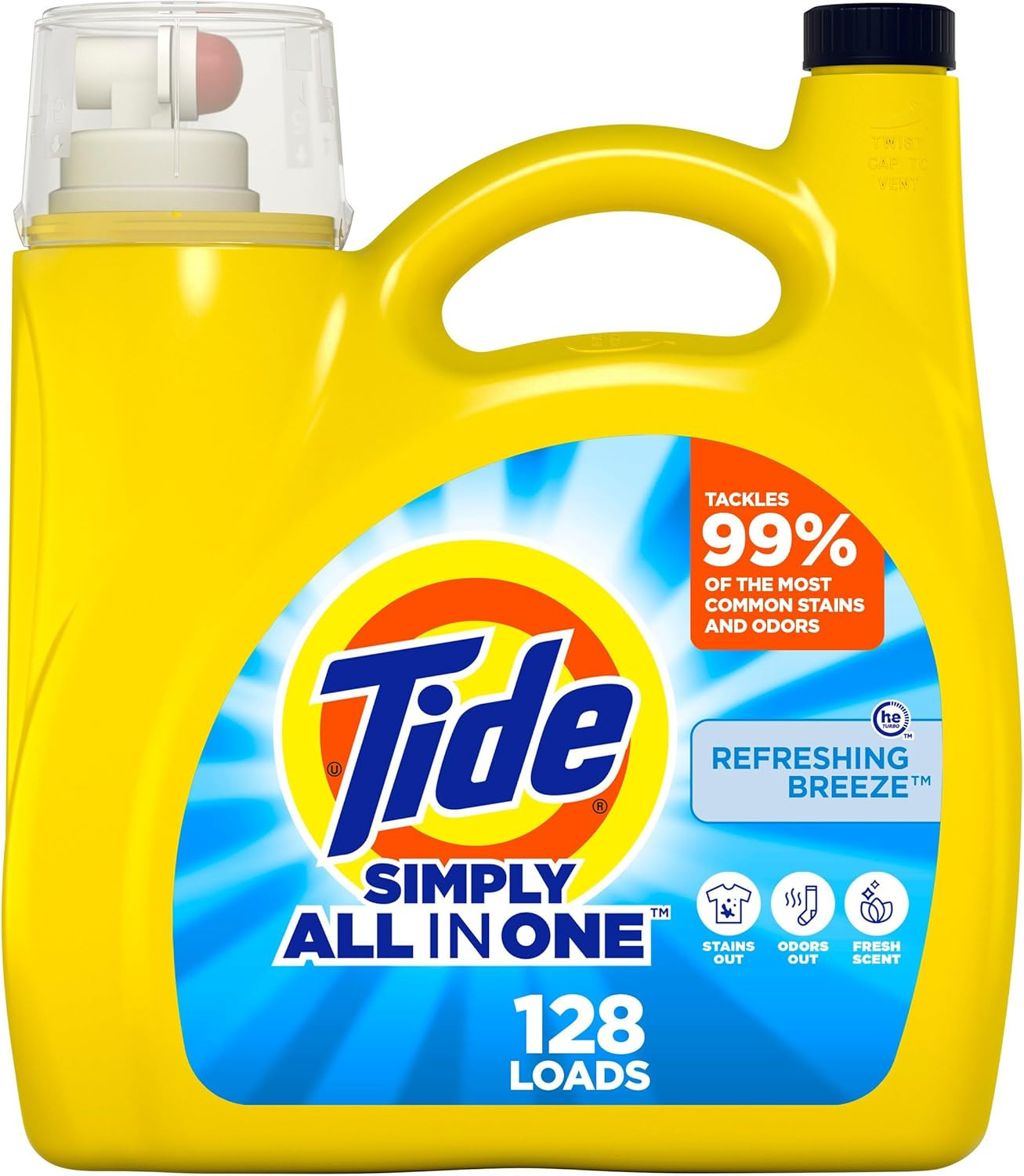 Simply All-In-One Liquid Laundry Detergent, Refreshing Breeze Scent, 128 Loads,