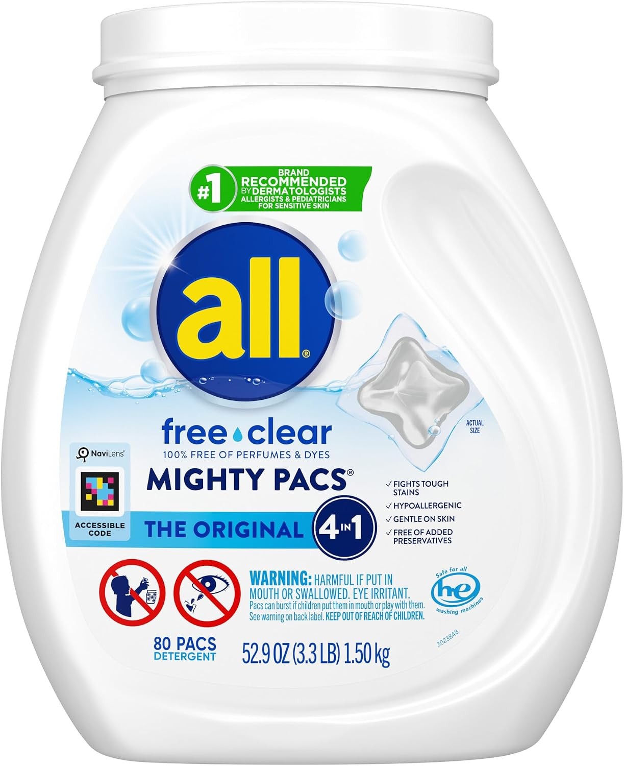 all Free Clear Mighty Pacs Laundry Detergent 80 Count Hypoallergenic Unscented