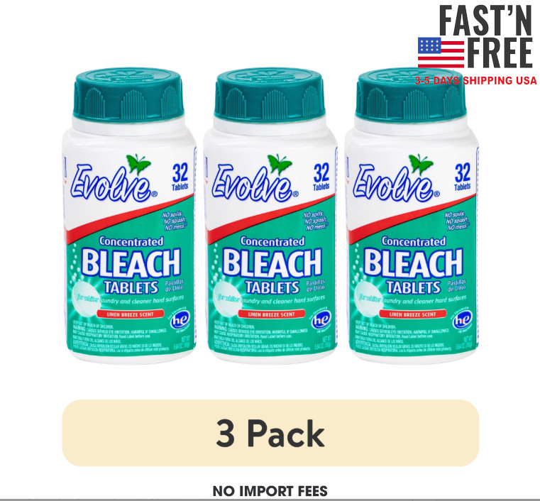 (3 pack) Evolve Concentrated Bleach Tablets, 5.64 oz, Linen Breeze Scent, 32 Ct