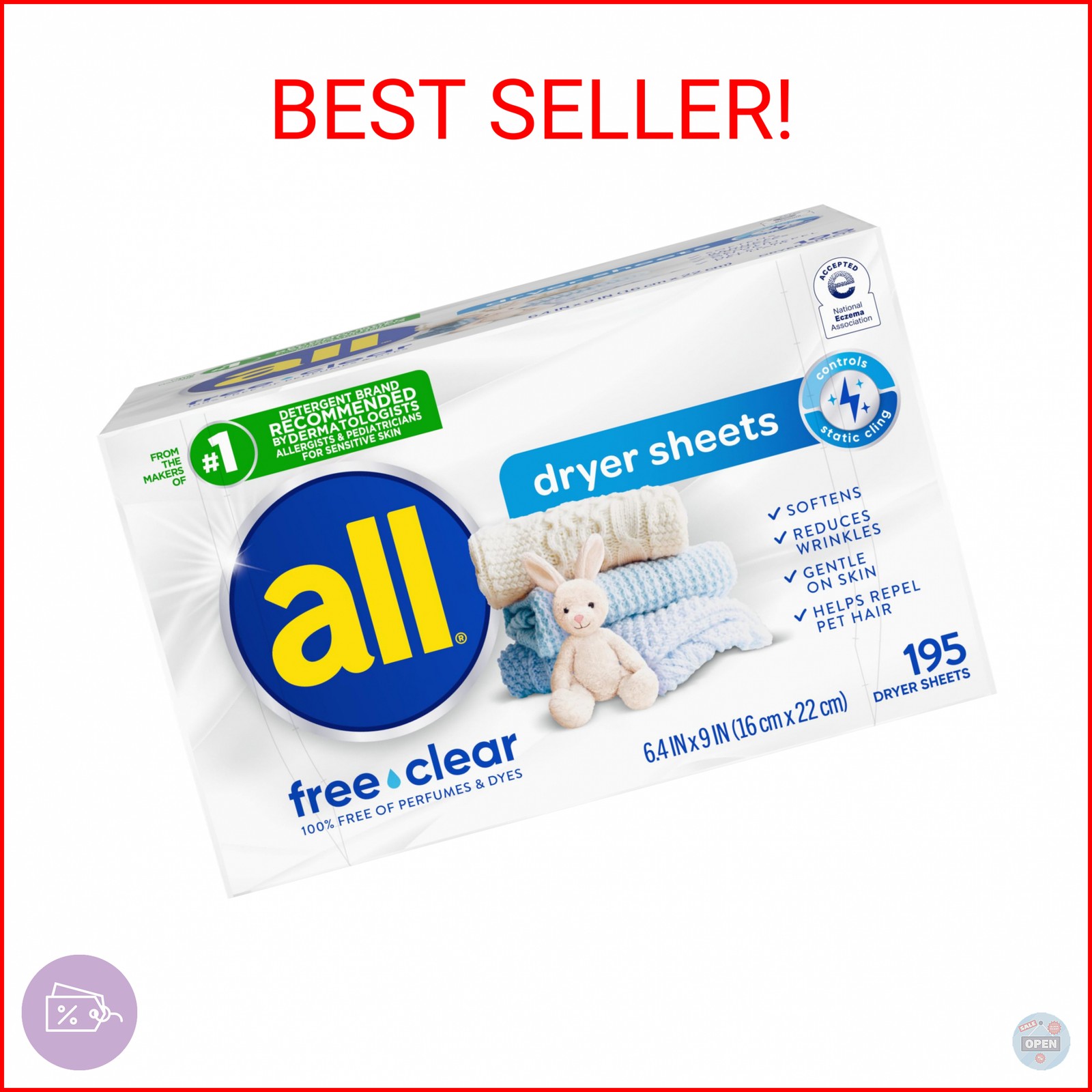 all free clear Fabric Softener Dryer Sheets for Sensitive Skin, 195 Count, Hypoa