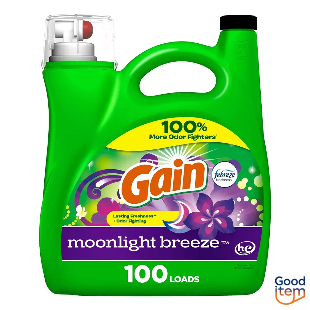 (3pack) Gain Laundry Detergent Liquid Moonlight Breeze Scent 132 fl oz 100 Loads