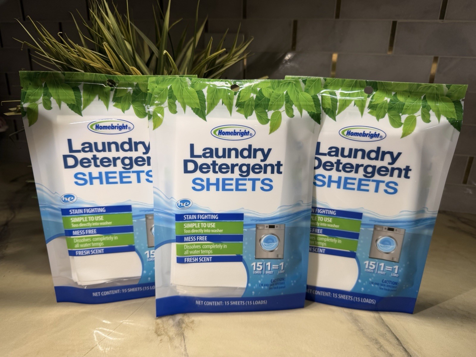 3x Homebright Laundry Detergent Sheets 45 Sheets Total