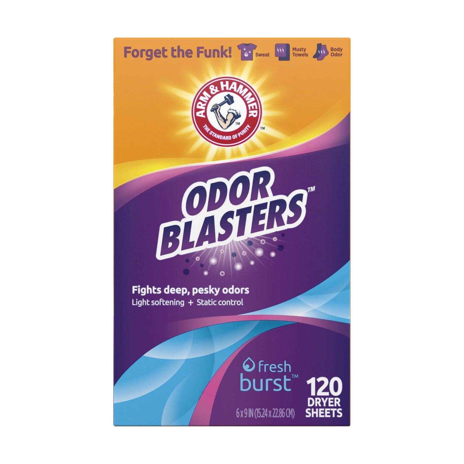 Arm & Hammer Odor Blaster Dryer Sheets, Fresh Burst, 120 Ct ( Pack 4, 480 Ct )