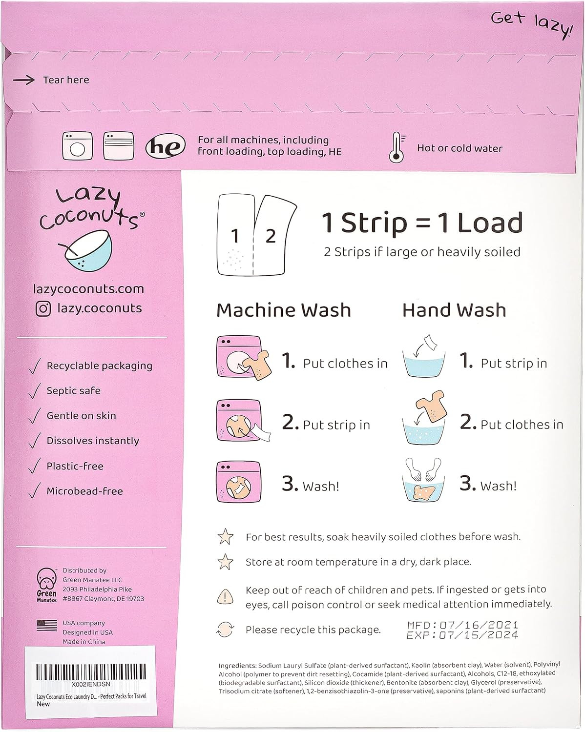 Eco Friendly, Plant Powered Laundry Detergent Strips – Fragrance Free, Unscented