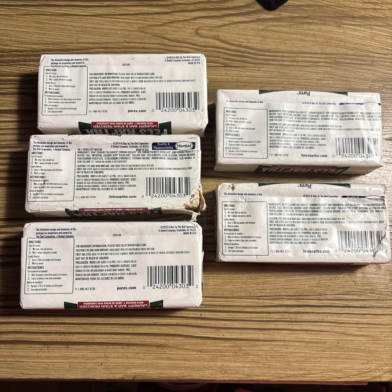 Lot Of 5 Purex Fels-Naptha Laundry Bar and Stain Remover – 5 oz Each
