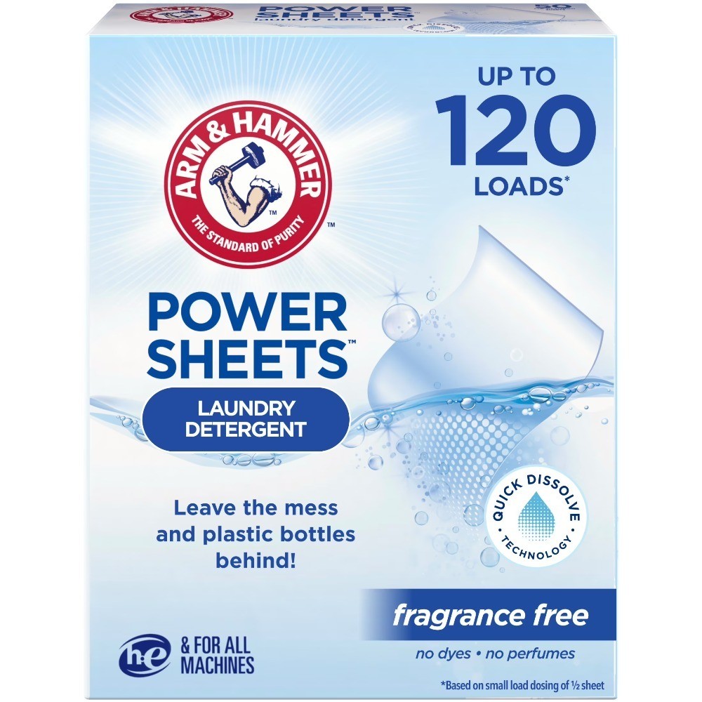 Power Sheets Laundry Detergent, Fragrance Free, 60 Count, Up to 120 Small