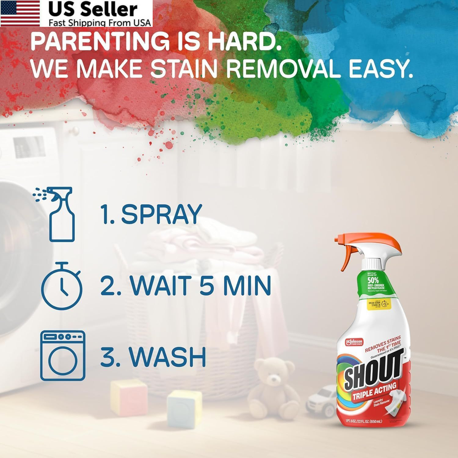 Shout Triple-Acting Laundry Stain Remover for 60 Fl Oz (Pack of 1), Multi