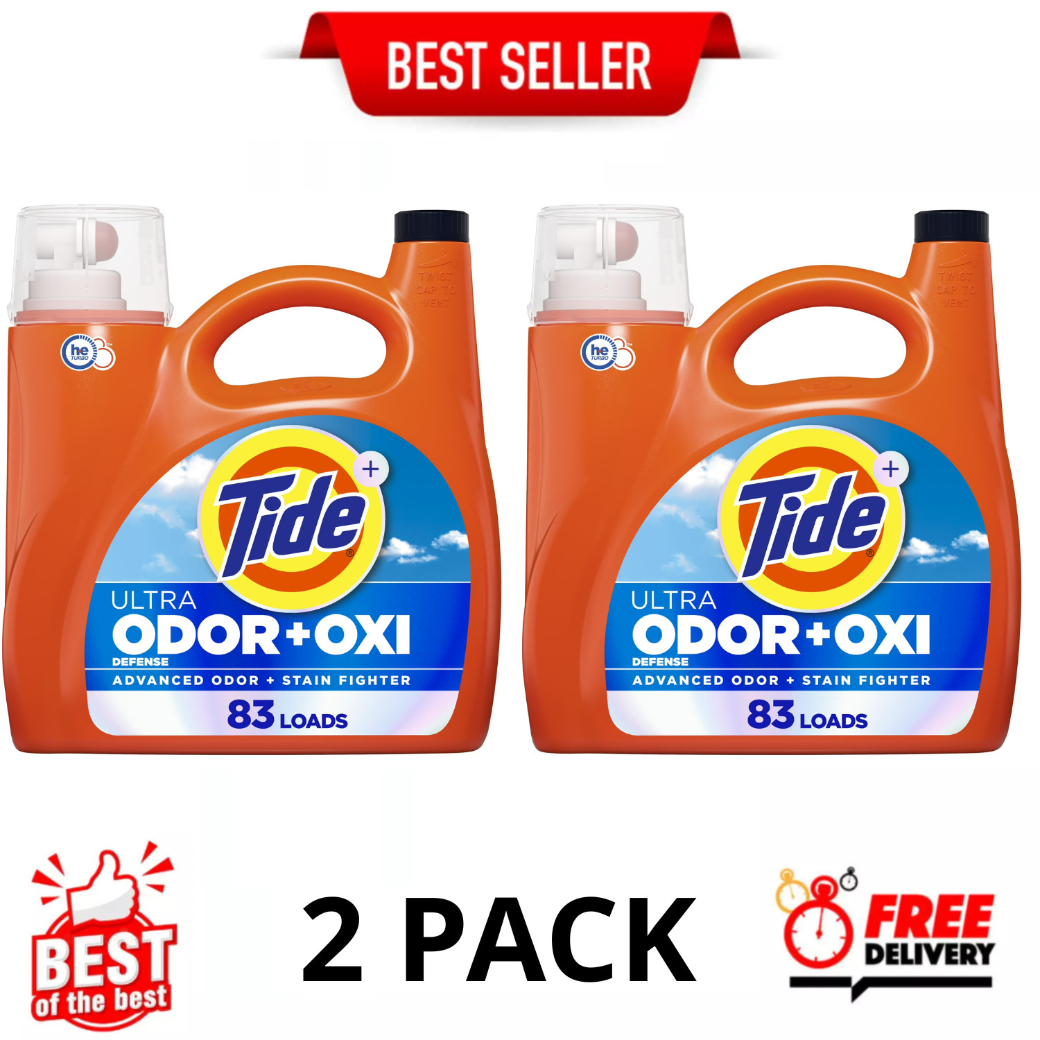 Tide Ultra Odor Defense Plus Oxi Liquid Laundry Detergent 117 oz 83 Loads 2 Pack