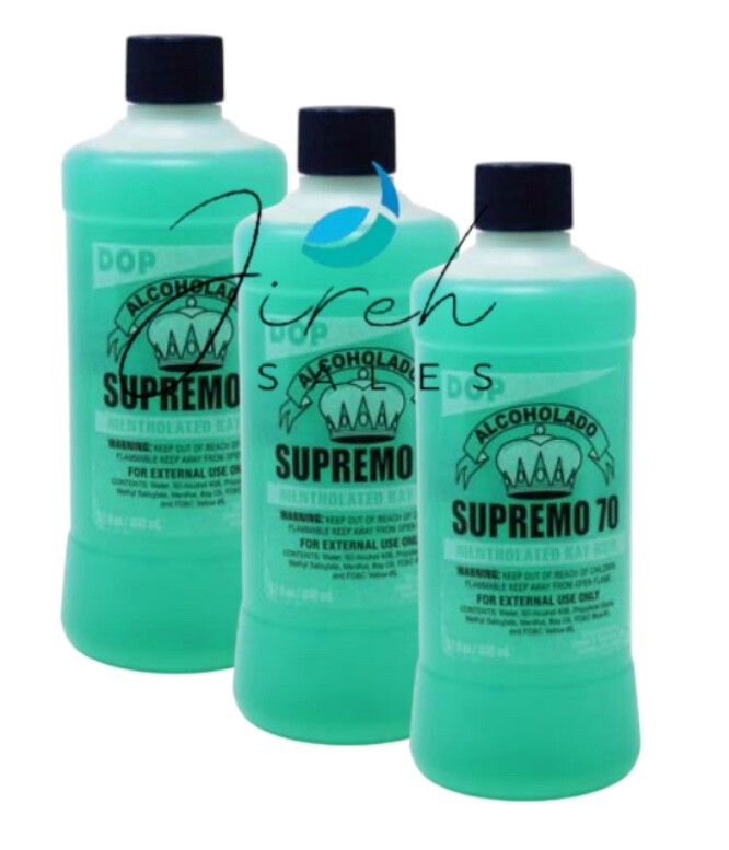3 X Supremo 70 DOP 12 Oz Mentholated Bay Rum Alcholado Alcoholado