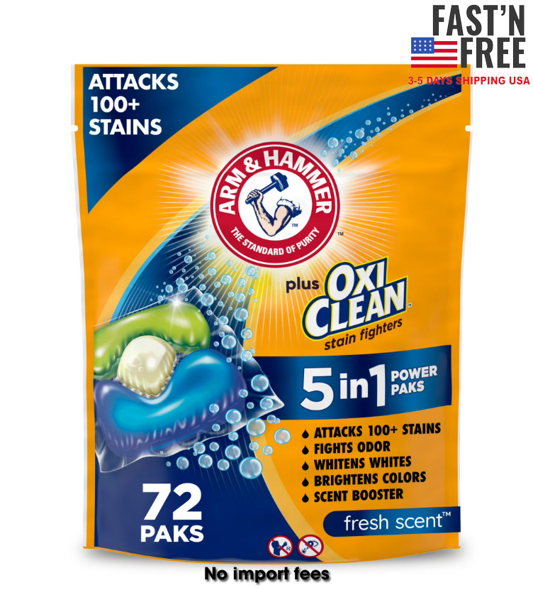 ARM & HAMMER Plus OxiClean Stain Fighters: 5-in-1 Laundry, 72 Count