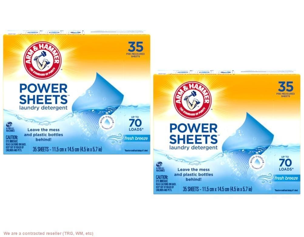 2 PACK!!! Arm & Hammer Laundry Detergent Power Sheets,Fresh Breeze, 35 Ct