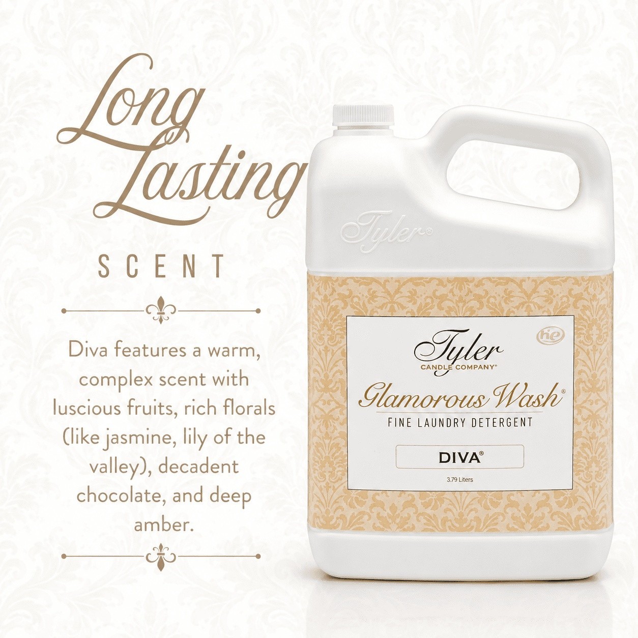 Tyler Candle Diva Glamorous Wash Liquid Laundry Detergent, 48 Loads, 128 fl oz