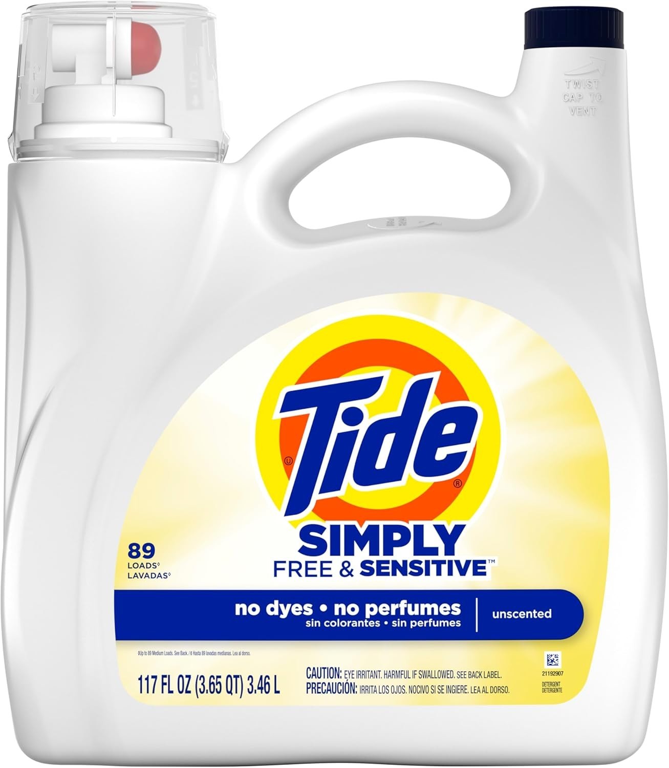 Tide Simply Liquid Laundry Detergent Free & Sensitive 117 Fl Oz 89 Loads No Dyes