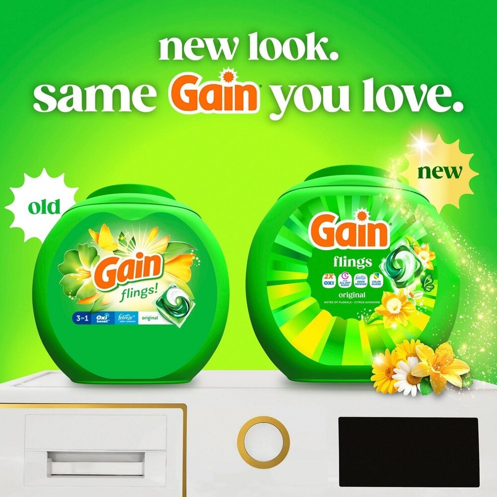 2PK Gain Flings 3-in-1 Oxi + Febreze Laundry Detergent, Original Scent, 60 ct