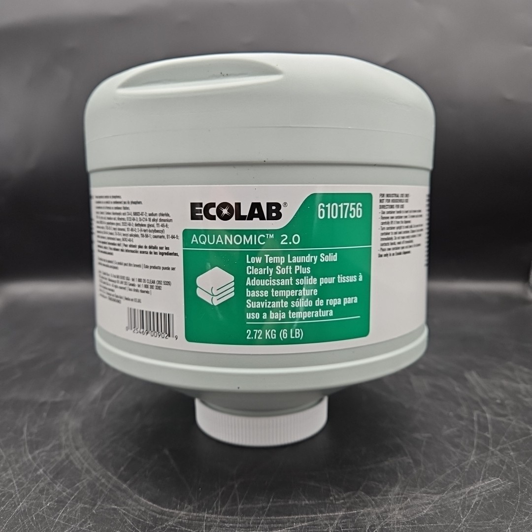 Ecolab 6101756 Aquanomic 2.0 Low Temp Laundry Solid Clearly Soft Plus 6 LB