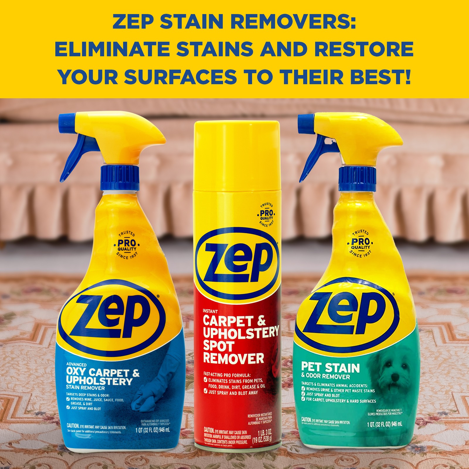 Zep Instant Carpet and Upholstery Spot Remover 19 oz (Case of 12) ZUSPOT19 – No