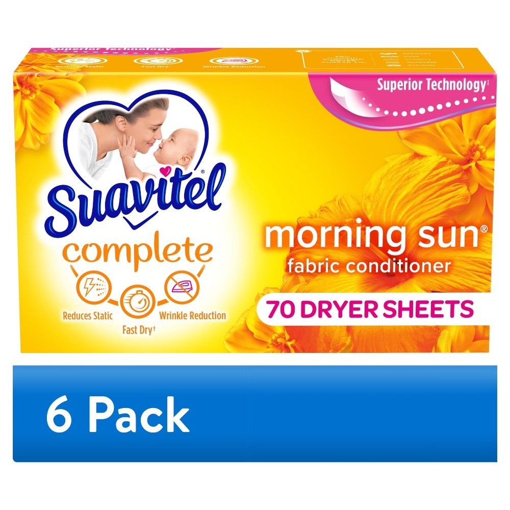 (6 pack) Complete Dryer Sheets, Fabric Conditioner, Morning Sun, 70 Sheets
