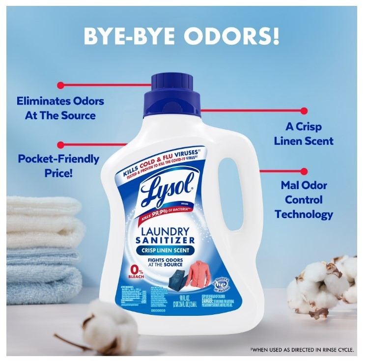 [SALE] (2 pack) Lysol Laundry Sanitizer Additive, Crisp Linen, 90 fl oz