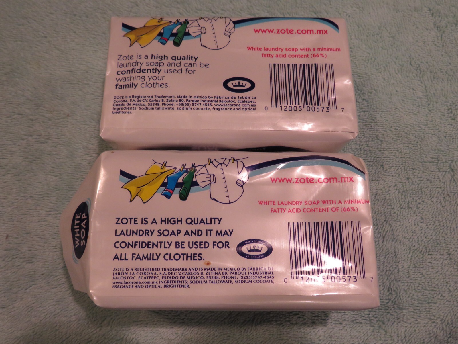 Lot of 2 UNUSED – WHITE ZOTE Laundry Bar Soap 14.1 OZ 400g EACH